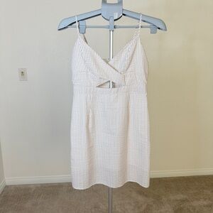Forever 21 White & Tan Striped Regular Fit A Line Dress Size M